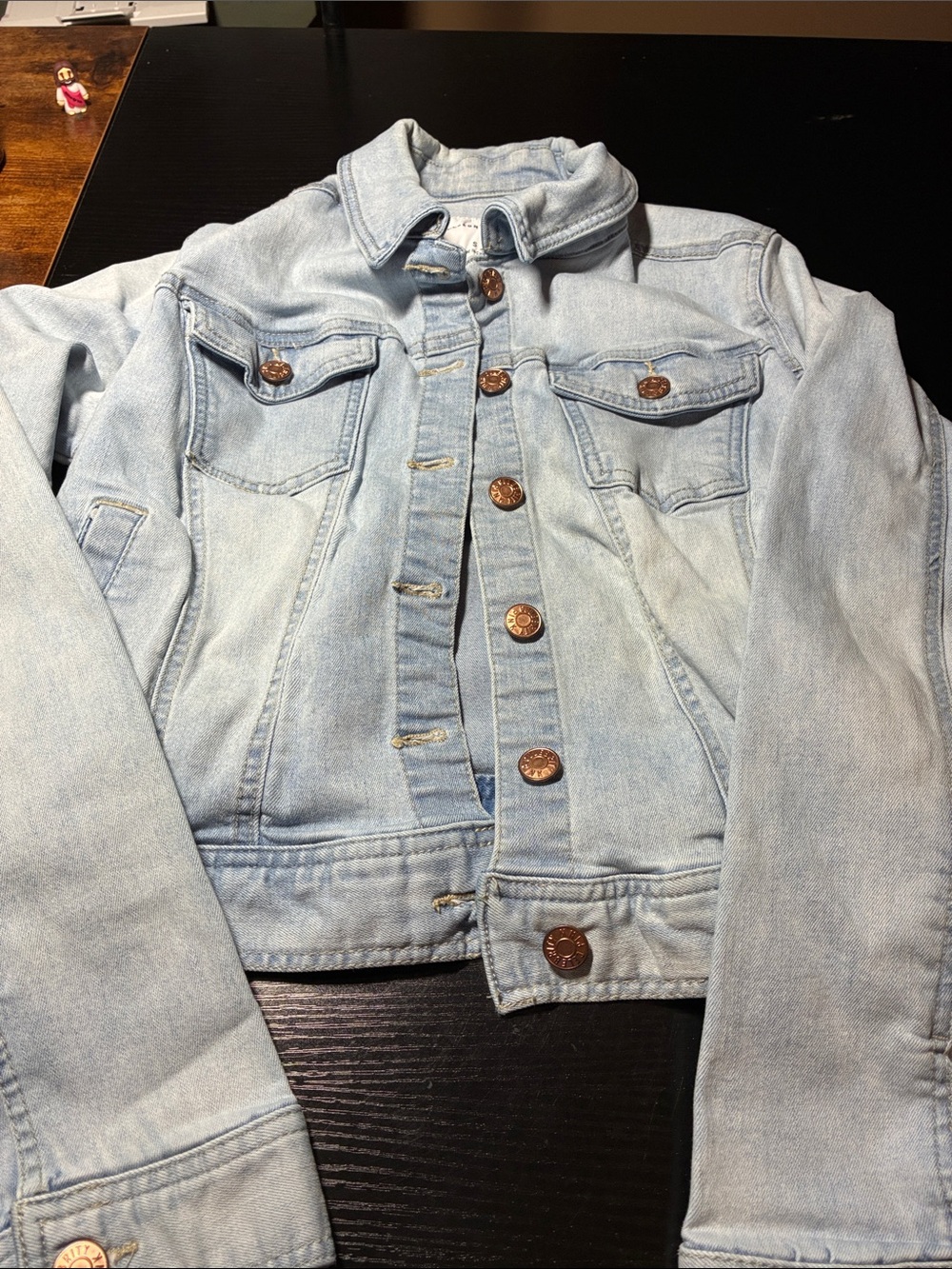 Celebrity Pink Light Blue Denim Jacket with Copper Buttons